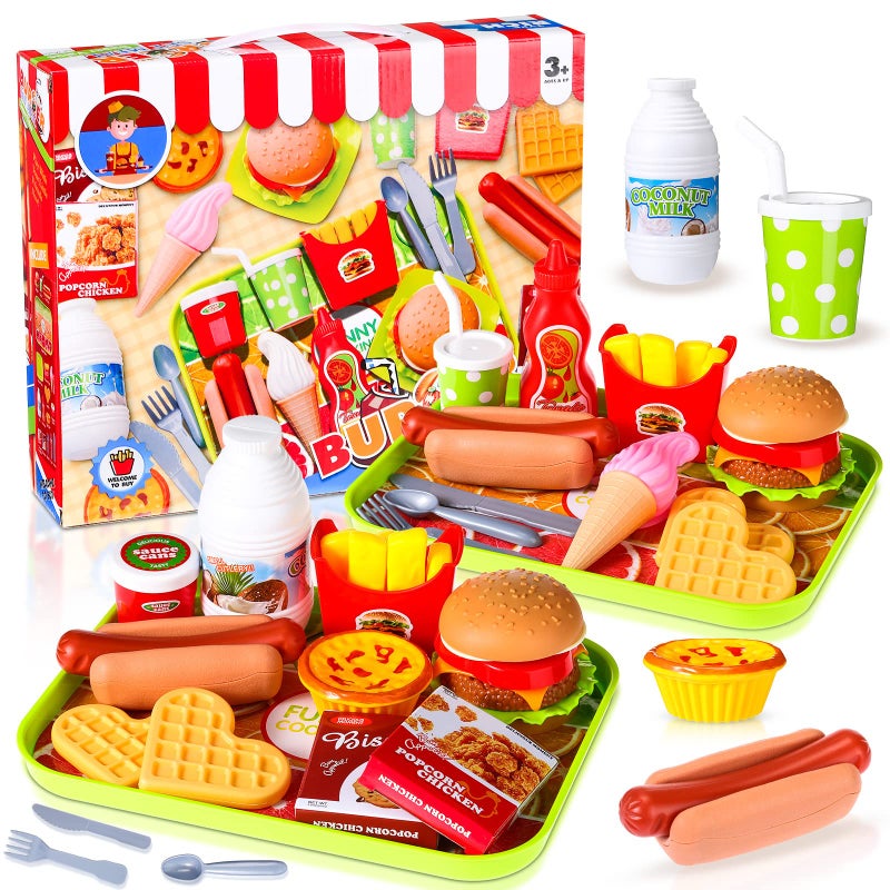 Zomiboo Pretend Food Toy Set for Kid Kitchen Fake Food Plastic Burgers Sandwich Toys Pretend Preschool Role Play Kitchen Restaurant Sets Birthday Gift for Girls Boys - Image 2