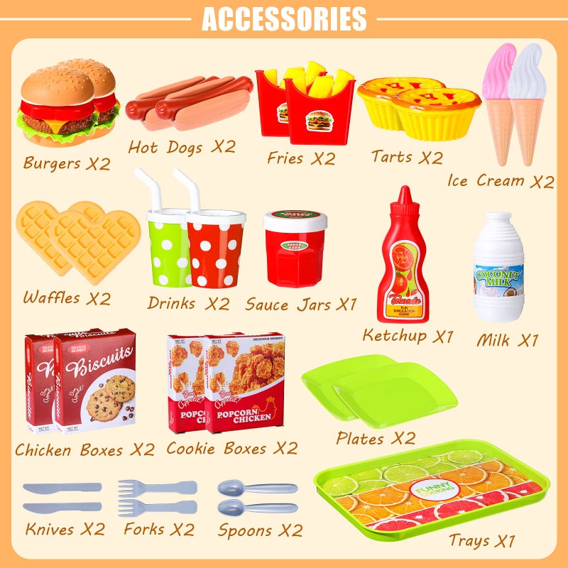 Zomiboo Pretend Food Toy Set for Kid Kitchen Fake Food Plastic Burgers Sandwich Toys Pretend Preschool Role Play Kitchen Restaurant Sets Birthday Gift for Girls Boys - Image 3