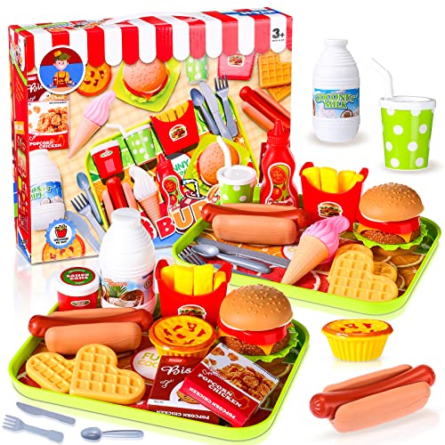 Zomiboo Pretend Food Toy Set for Kid Kitchen Fake Food Plastic Burgers Sandwich Toys Pretend Preschool Role Play Kitchen Restaurant Sets Birthday Gift for Girls Boys - Image 1