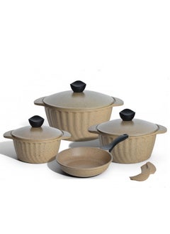 PROCILA 9-Piece Aluminum Cookware Set With Aluminum Lid Beige; Non-Stick & Granite Coating; Casserole Sizes 20CM, 24CM, 24CM, 28CM 