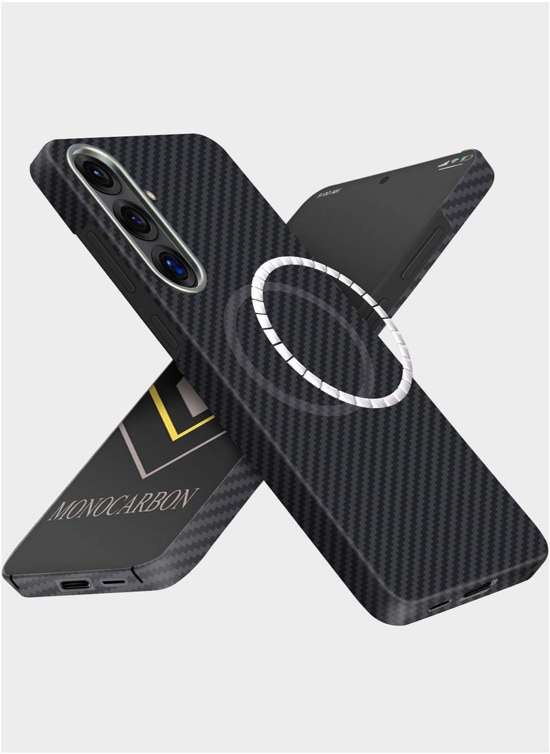 MONOCARBON Real Aramid Fiber Samsung Galaxy S25 Case Cover [ULTRA SLIM MagSafe] Lightweight Anti-Scratch - Matte Black  - Image 1
