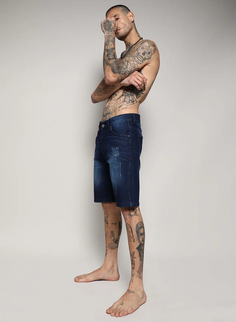 Campus Sutra Men's Black Distressed Rolled Hem Denim Shorts