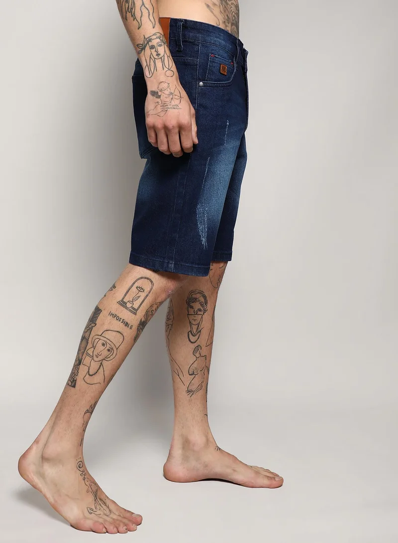 Campus Sutra Men's Black Distressed Rolled Hem Denim Shorts