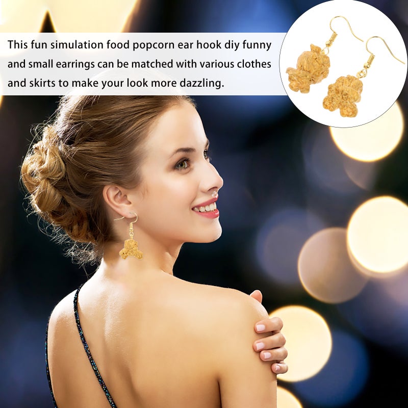 Popcorn Eardrops Fake Funny Spoof Personalized Small Beautiful Jewelry Eardrop Earring for Woman (Yellow Ear Hook Pattern) - Image 4