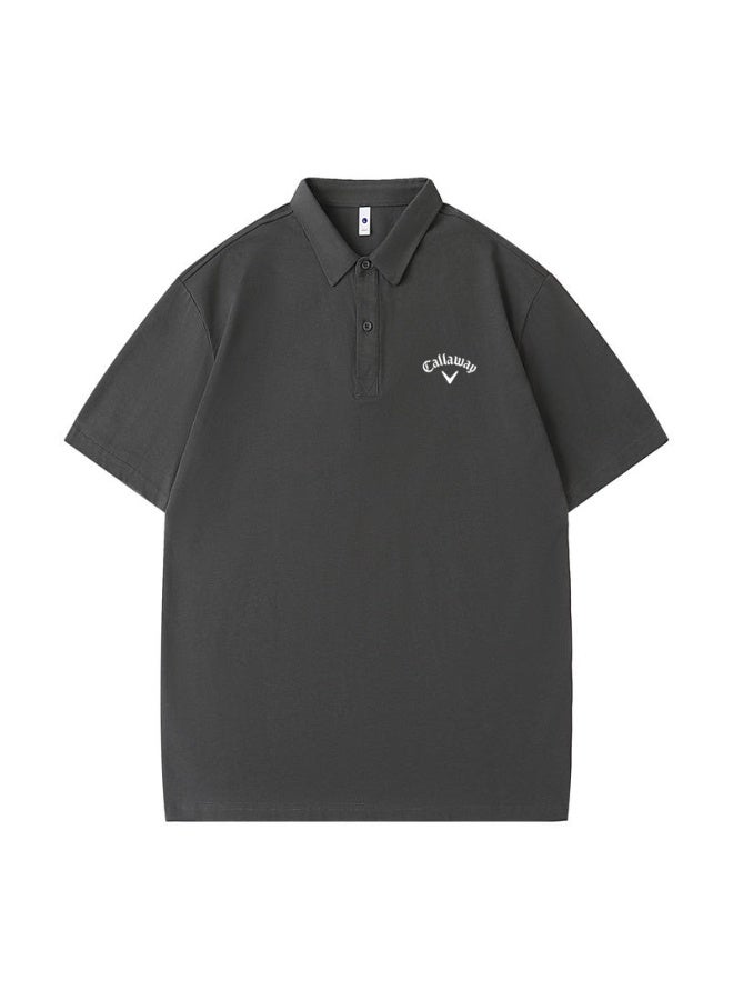 Callaway outdoor golf solid color lapel Polo heavy cotton loose cover meat men's Joker business casual half sleeve. - Image 2
