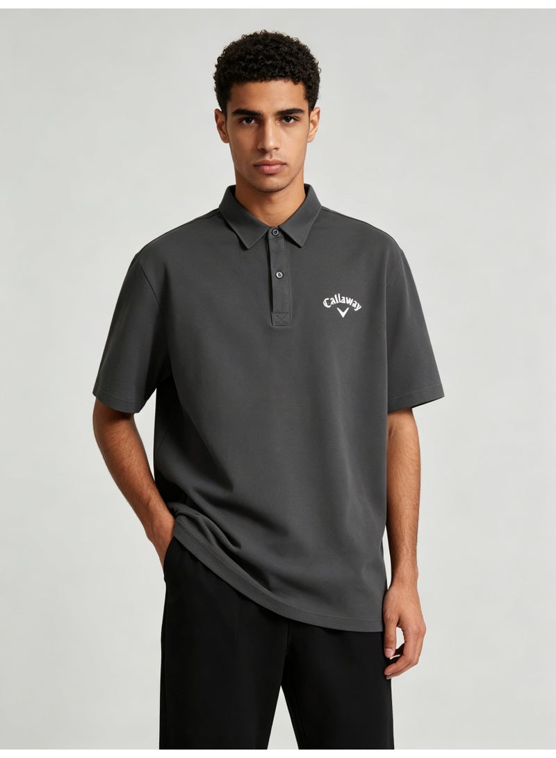 Callaway outdoor golf solid color lapel Polo heavy cotton loose cover meat men's Joker business casual half sleeve. - Image 1
