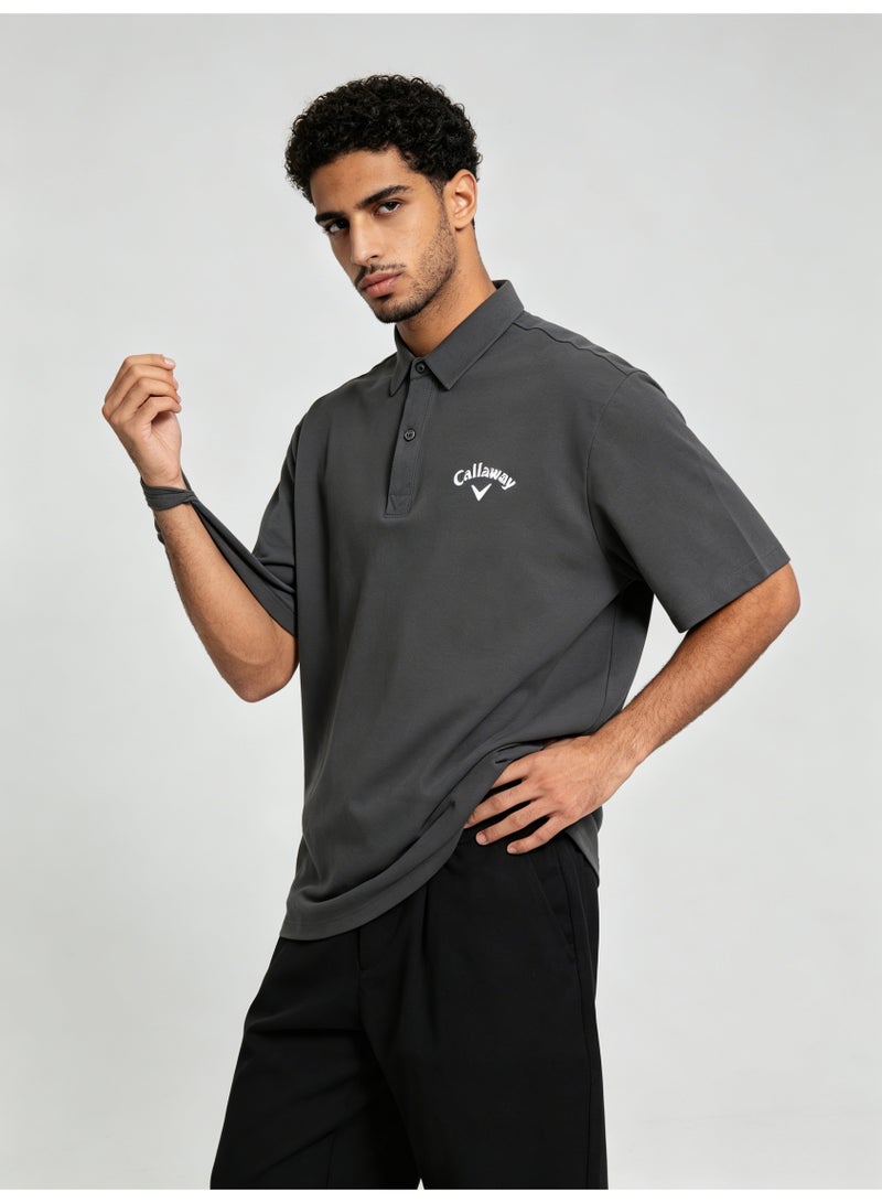 Callaway outdoor golf solid color lapel Polo heavy cotton loose cover meat men's Joker business casual half sleeve. - Image 4