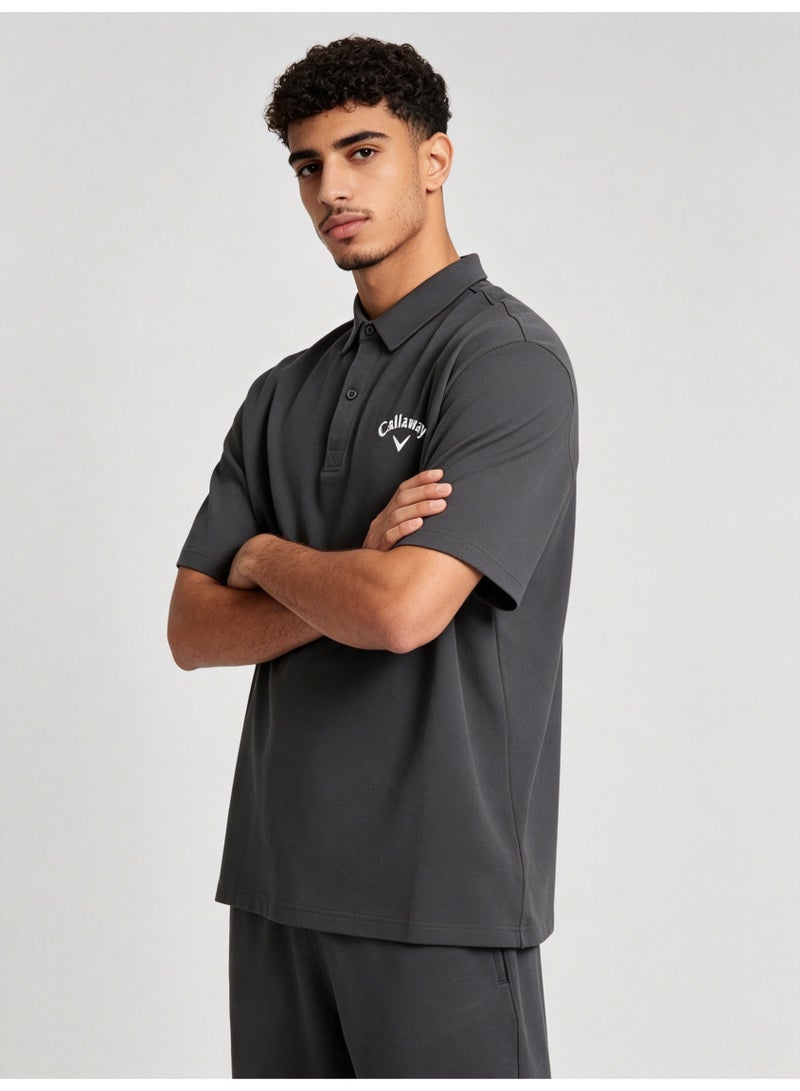 Callaway outdoor golf solid color lapel Polo heavy cotton loose cover meat men's Joker business casual half sleeve. - Image 5