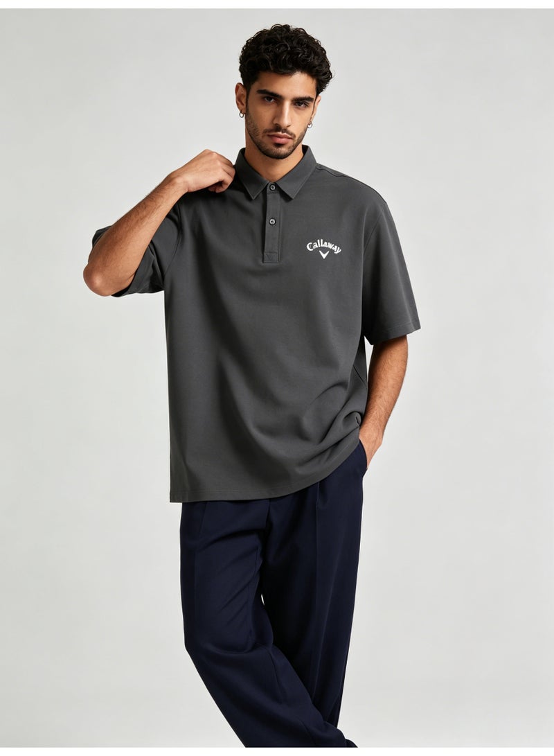 Callaway outdoor golf solid color lapel Polo heavy cotton loose cover meat men's Joker business casual half sleeve. - Image 3