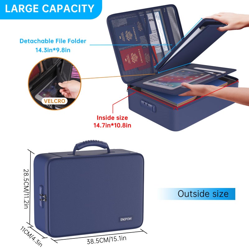 ENGPOW 5200â„‰ Fireproof File Organizer Bag with 13 Pocket Accordion File Folder,Document Organizer Box with Lock&Labels,Multi-Layer Portable Home Travel Safe Storage Box for Important Documents,Blue - Image 5