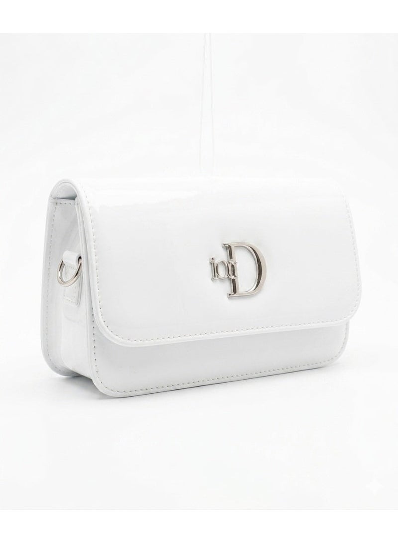 Women's Fashion  Glitter Leather Handbag Fashion Clutch Bag (White)