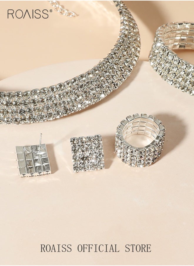 roaiss 4-Piece Set of Jewelry Diamond Necklace Earrings Ring Bracelet  European Style Elegant and Noble Jewelry  Gift  - Image 4