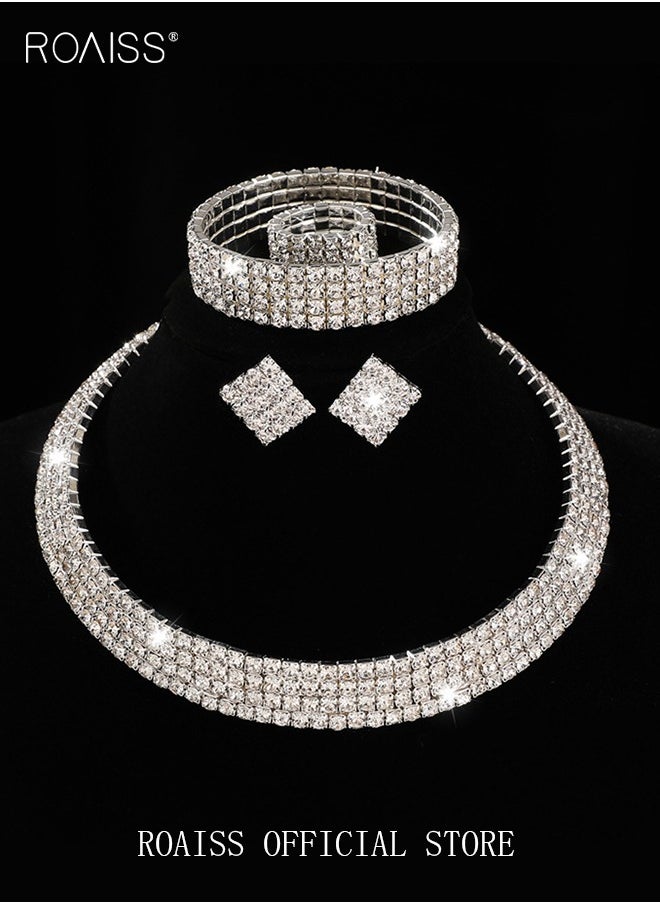 roaiss 4-Piece Set of Jewelry Diamond Necklace Earrings Ring Bracelet  European Style Elegant and Noble Jewelry  Gift  - Image 3
