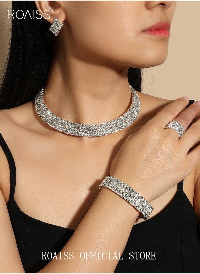 roaiss 4-Piece Set of Jewelry Diamond Necklace Earrings Ring Bracelet  European Style Elegant and Noble Jewelry  Gift  - Image 2