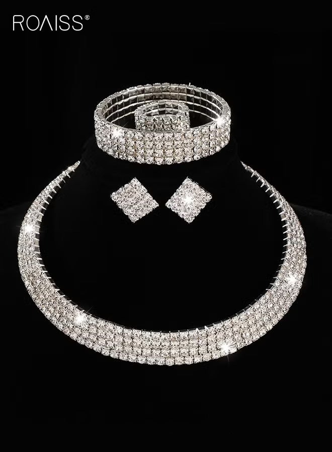 roaiss Women's 4-Piece European Style Diamond Jewelry Set Elegant and Noble Collection Including Necklace, Earrings, Ring, and Bracelet t for Daily Wear, Parties, Weddings, and as a Thoughtful Gift for Birthdays or Special Occasions - Image 3