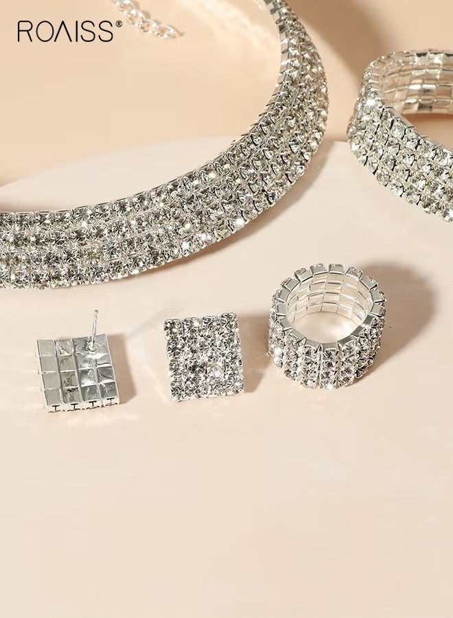 roaiss Women's 4-Piece European Style Diamond Jewelry Set Elegant and Noble Collection Including Necklace, Earrings, Ring, and Bracelet t for Daily Wear, Parties, Weddings, and as a Thoughtful Gift for Birthdays or Special Occasions - Image 4