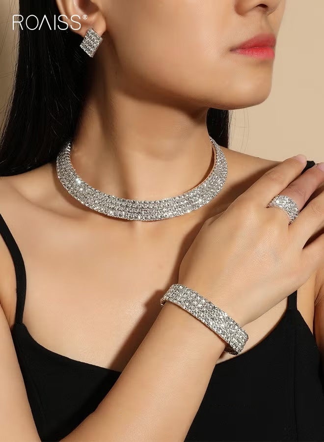 roaiss Women's 4-Piece European Style Diamond Jewelry Set Elegant and Noble Collection Including Necklace, Earrings, Ring, and Bracelet t for Daily Wear, Parties, Weddings, and as a Thoughtful Gift for Birthdays or Special Occasions - Image 2