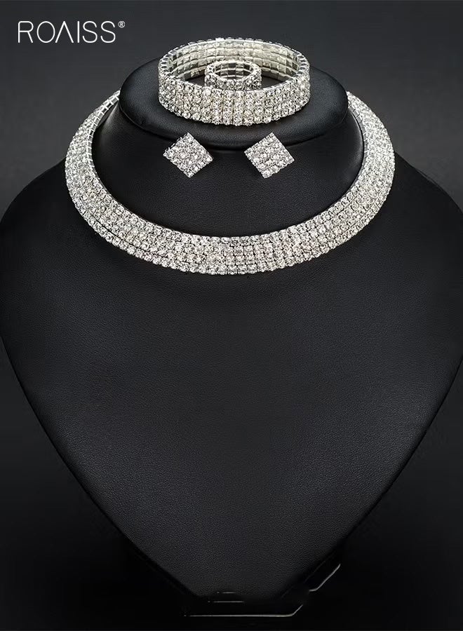 roaiss Women's 4-Piece European Style Diamond Jewelry Set Elegant and Noble Collection Including Necklace, Earrings, Ring, and Bracelet t for Daily Wear, Parties, Weddings, and as a Thoughtful Gift for Birthdays or Special Occasions - Image 1