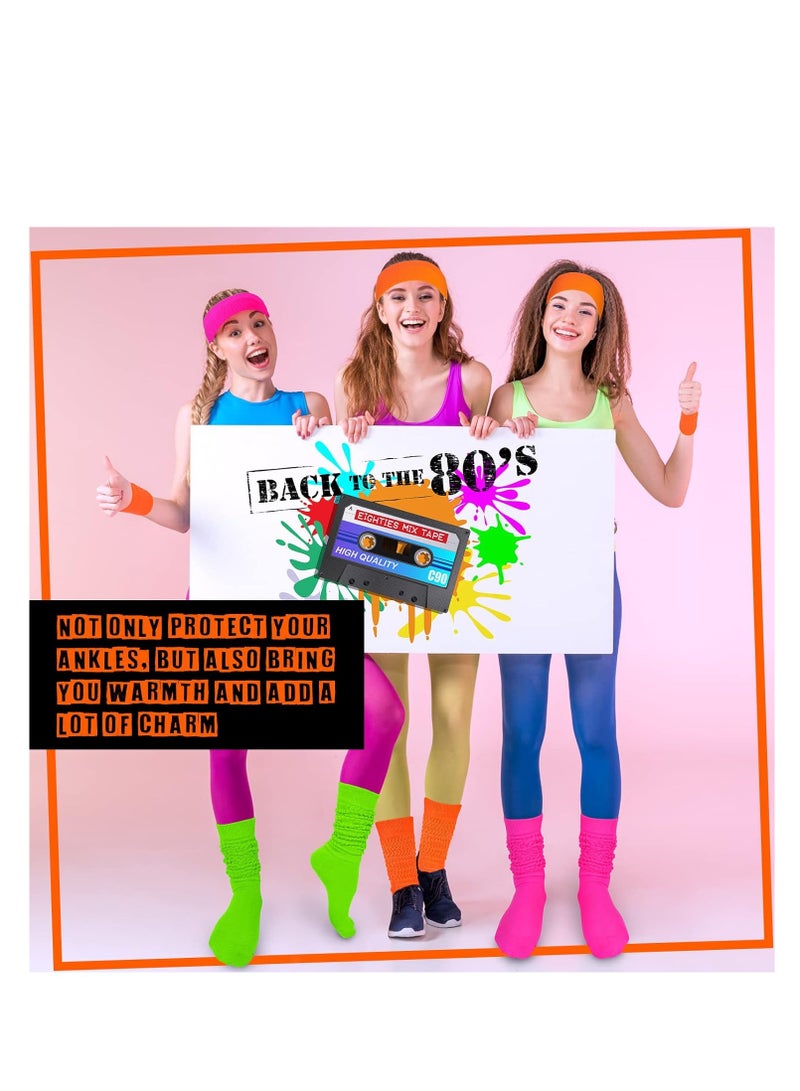 KASTWAVE SYOSI 80s Neon Costumes Accessories Set, Slouch Socks Sweatband Headband Wristband, for Women Girl Cosplay Party - Image 3