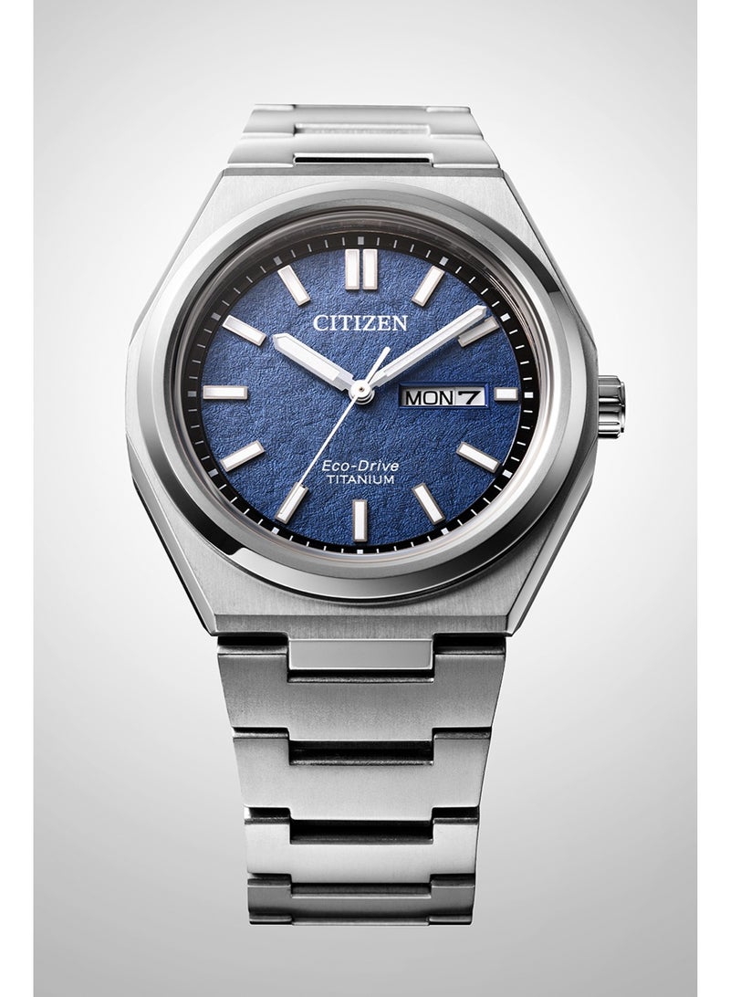 سيتيزن Zenshin Eco-Drive Men’s Watch AW0130-85L, 40 mm Blue Dial, Super Titanium Case & Bracelet, 100 m Water Resistance - Image 5