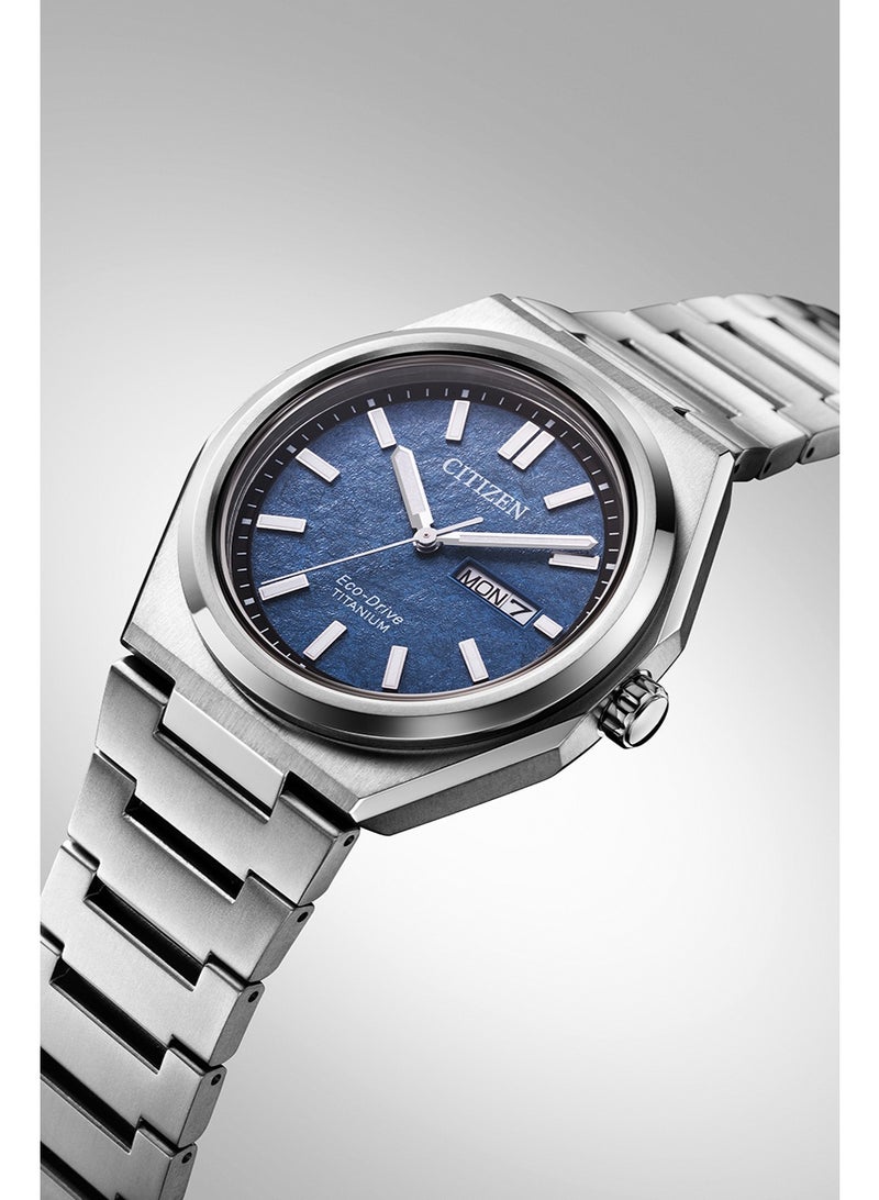 سيتيزن Zenshin Eco-Drive Men’s Watch AW0130-85L, 40 mm Blue Dial, Super Titanium Case & Bracelet, 100 m Water Resistance - Image 1