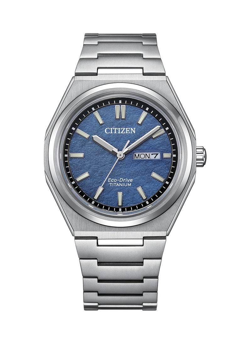 سيتيزن Zenshin Eco-Drive Men’s Watch AW0130-85L, 40 mm Blue Dial, Super Titanium Case & Bracelet, 100 m Water Resistance - Image 2
