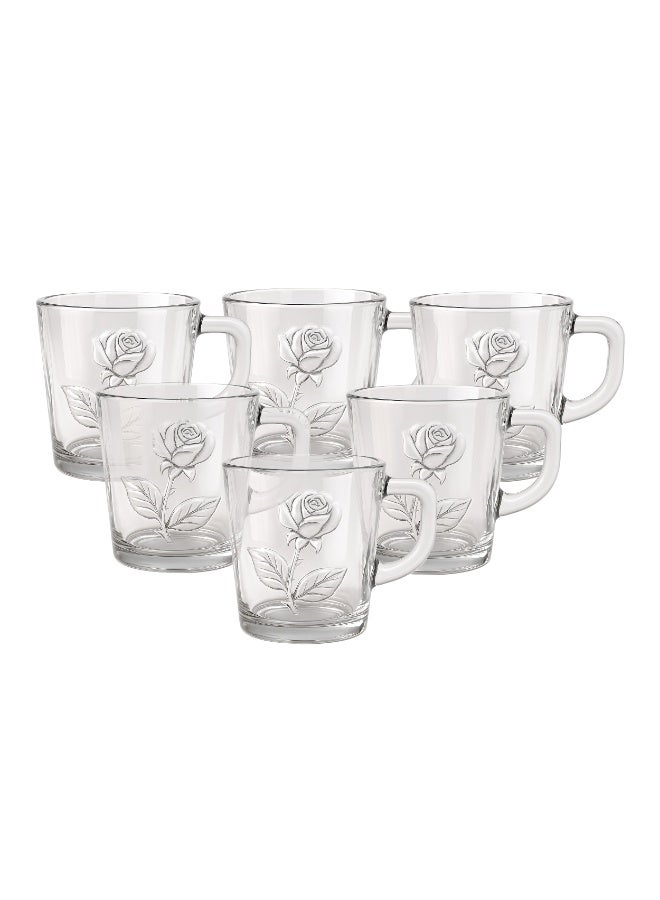Timmy Flower Turkey Glass Mug Set 6 Pieces | Clear Tea & Coffee Cups | Elegant Floral Design | Durable Heat Resistant Glassware - Image 1