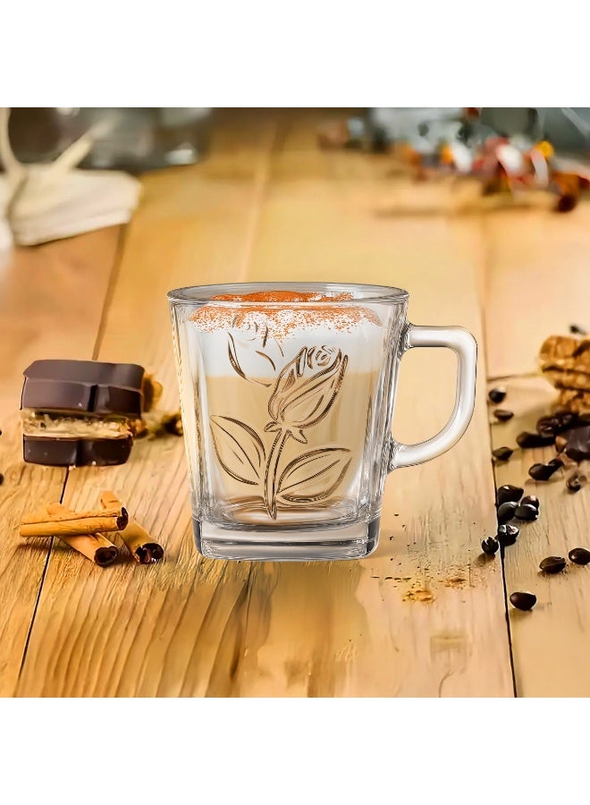 Timmy Flower Turkey Glass Mug Set 6 Pieces | Clear Tea & Coffee Cups | Elegant Floral Design | Durable Heat Resistant Glassware - Image 3
