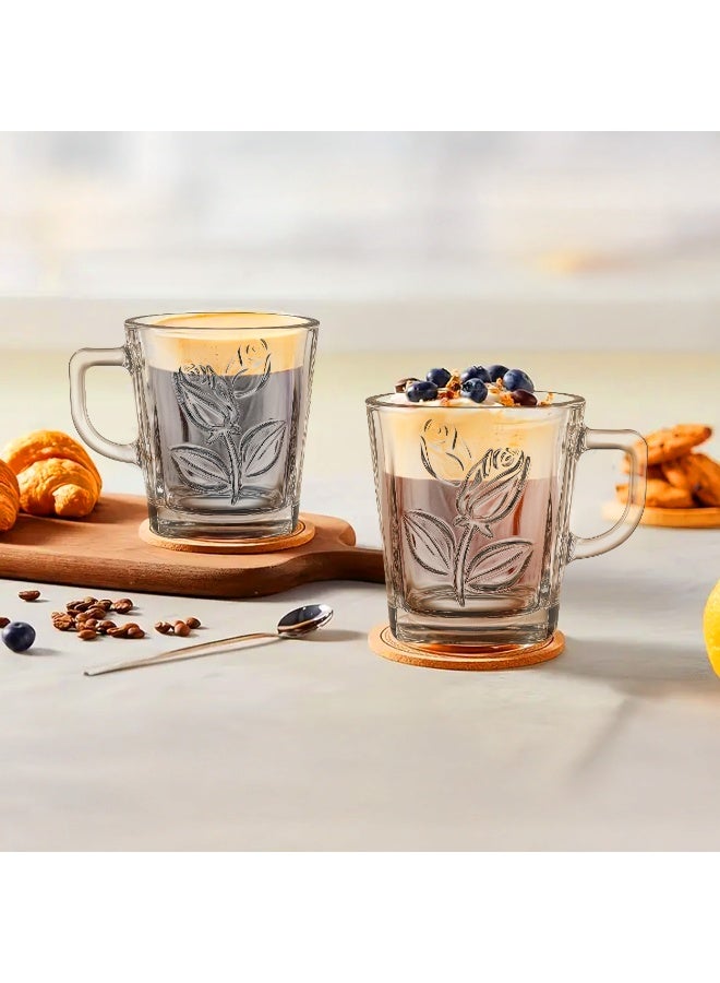 Timmy Flower Turkey Glass Mug Set 6 Pieces | Clear Tea & Coffee Cups | Elegant Floral Design | Durable Heat Resistant Glassware - Image 4