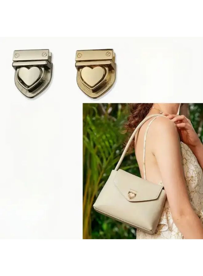 Silvery Heart Pendant Metal Press Lock Clasp For Handbags Bags Purses - Image 2