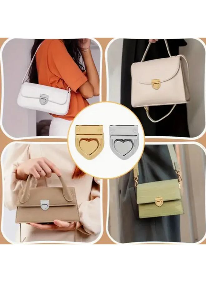Silvery Heart Pendant Metal Press Lock Clasp For Handbags Bags Purses - Image 1