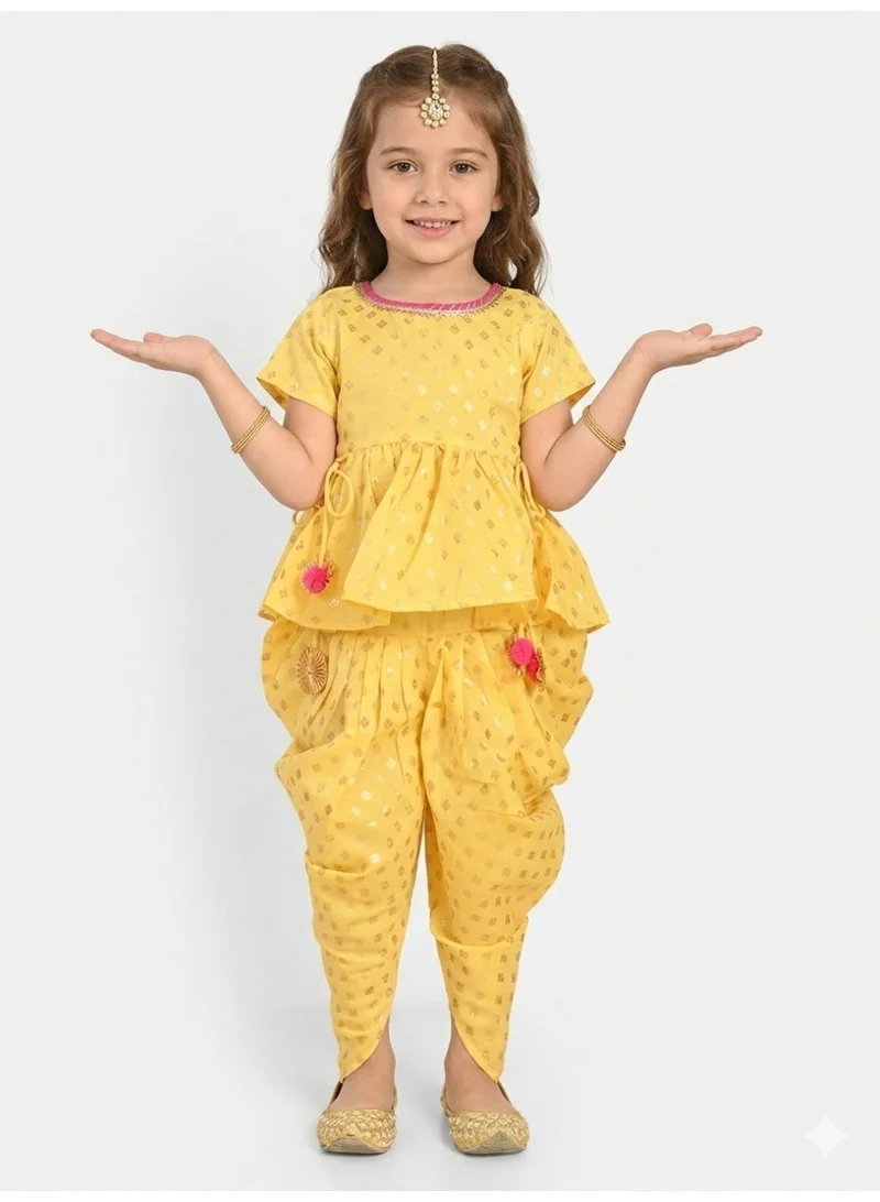 Saka Designs Girls Ethnic Motifs Printed Kurti With Dhoti Pants