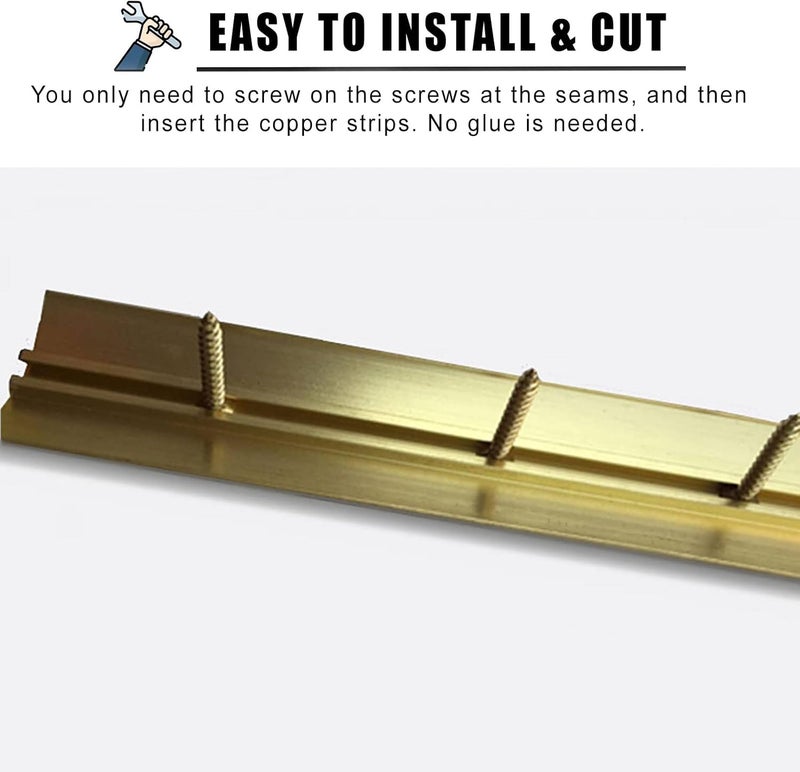 Doorway Uneven Floor Transition Strip, 40 Inch Pure Brass Flooring Transition Strips, Decorative Threshold Floor Joining Strip, LVT/Vinyl/Tile/Wood/Laminate Flooring Joining Strips - Image 3