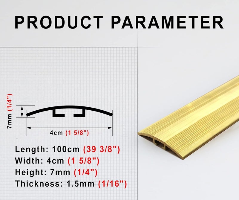 Doorway Uneven Floor Transition Strip, 40 Inch Pure Brass Flooring Transition Strips, Decorative Threshold Floor Joining Strip, LVT/Vinyl/Tile/Wood/Laminate Flooring Joining Strips - Image 5