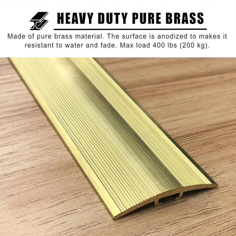 Doorway Uneven Floor Transition Strip, 40 Inch Pure Brass Flooring Transition Strips, Decorative Threshold Floor Joining Strip, LVT/Vinyl/Tile/Wood/Laminate Flooring Joining Strips - Image 2