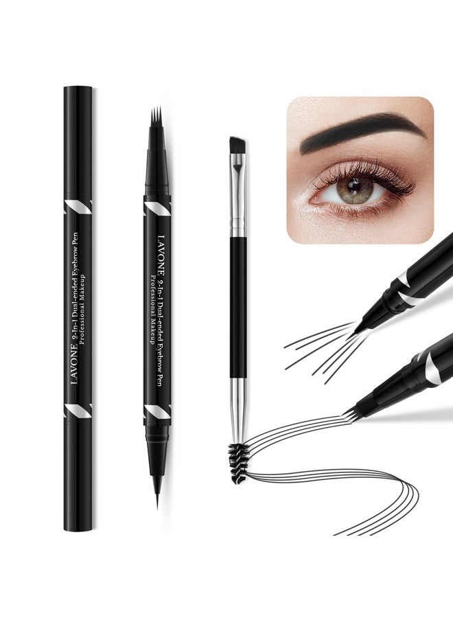 LAVONE Eyebrow Pen,2-In-1 Dual-Ended Waterproof Eyebrow Pencil,With 4 Tip Microblading Eyebrow Pen And Ultra-Precise Brow Pencil,Dual-Ended Eyebrow Brush,Eyebrows Makeup For Natural Looking-Black - Image 1