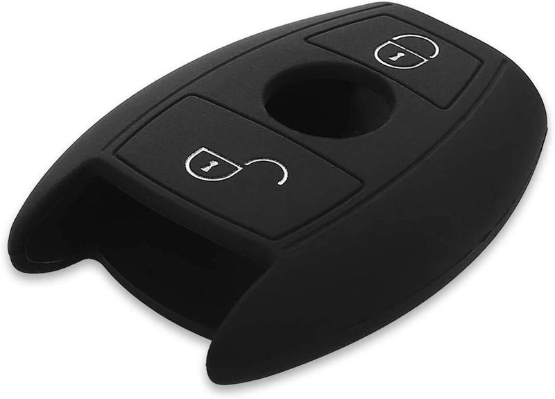 JVCV® Silicone Key Cover Compatible with Mercedes Benz C E M S CLS CLK GLK GLC G Class 2 Button Smart Key - Rally Stripe (Black Red) - Image 5