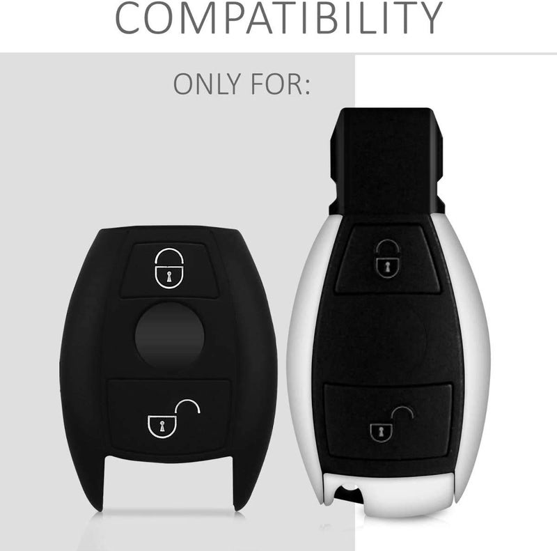 JVCV® Silicone Key Cover Compatible with Mercedes Benz C E M S CLS CLK GLK GLC G Class 2 Button Smart Key - Rally Stripe (Black Red) - Image 2