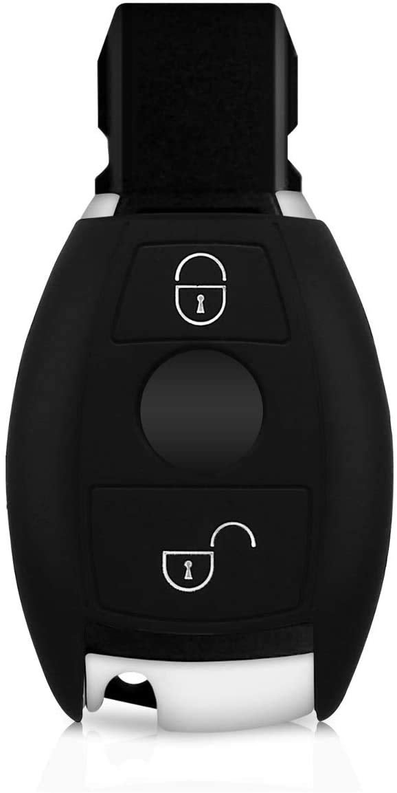 JVCV® Silicone Key Cover Compatible with Mercedes Benz C E M S CLS CLK GLK GLC G Class 2 Button Smart Key - Rally Stripe (Black Red) - Image 3