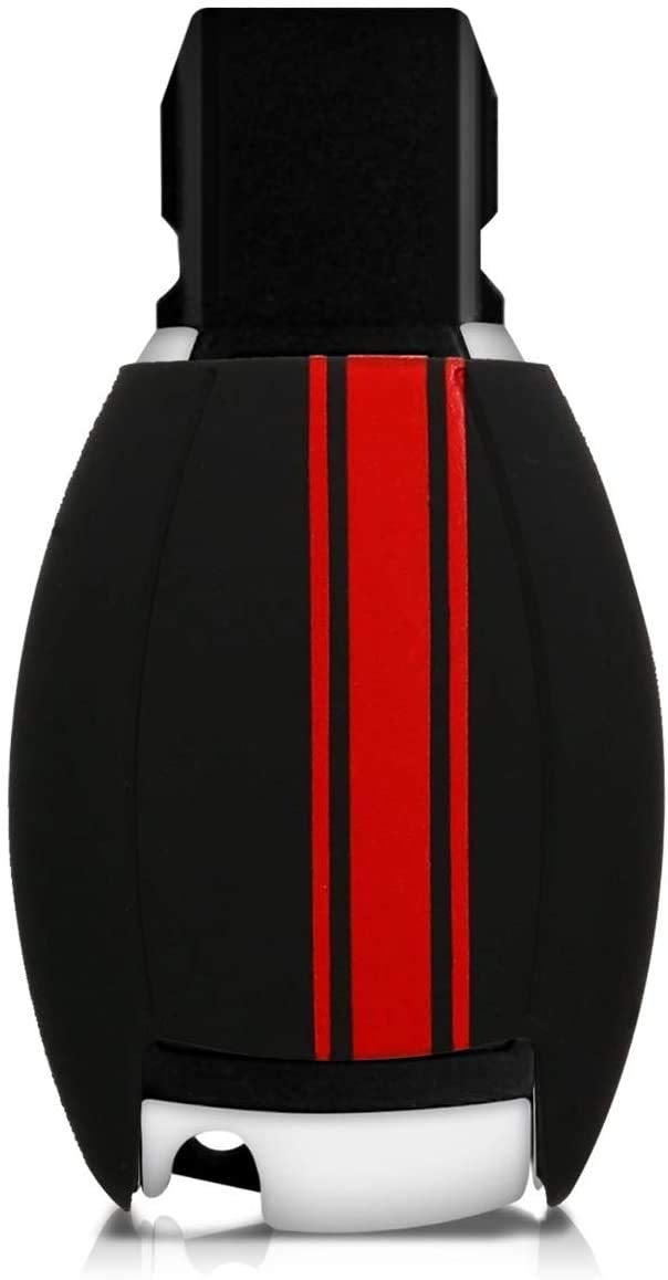 JVCV® Silicone Key Cover Compatible with Mercedes Benz C E M S CLS CLK GLK GLC G Class 2 Button Smart Key - Rally Stripe (Black Red) - Image 4