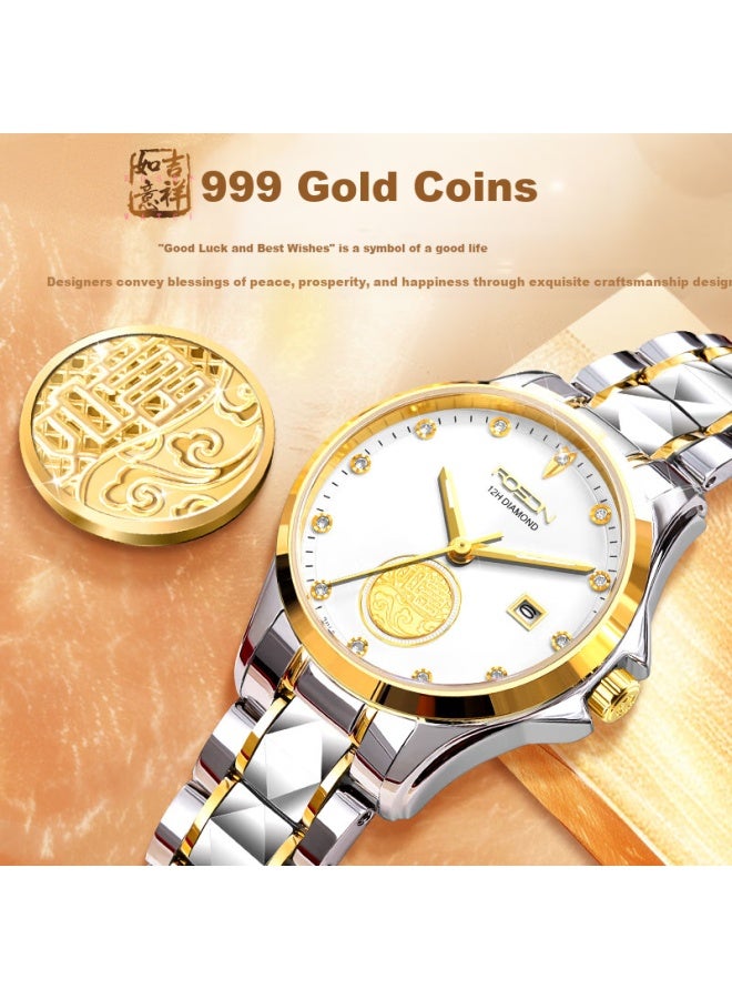 ROSDN Ros Dn Gold Watch For Women, 999 Pure Gold With Real Diamonds, Birthday And New Year Gift, Brand Ladies' Mechanical Watch, Top Te - Image 2