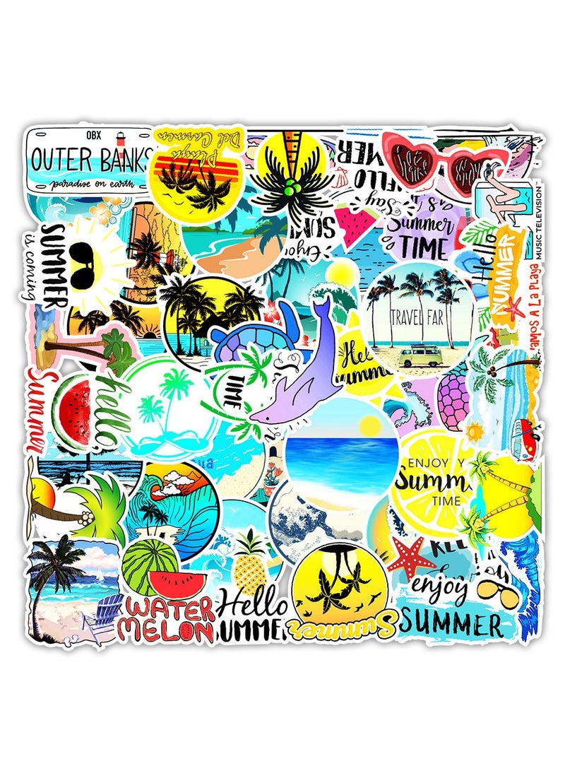 50 Pcs Enjoy Summer Coconut Beach Stickers for Laptop Cool Waterproof Vinyl Decals for Water Bottle Skateboard Luggage Helmet Bumper Car Suitable for Boys Kids Teens Adults - Image 1
