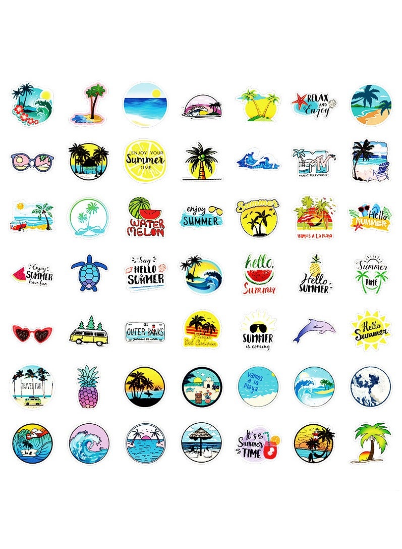 50 Pcs Enjoy Summer Coconut Beach Stickers for Laptop Cool Waterproof Vinyl Decals for Water Bottle Skateboard Luggage Helmet Bumper Car Suitable for Boys Kids Teens Adults - Image 2