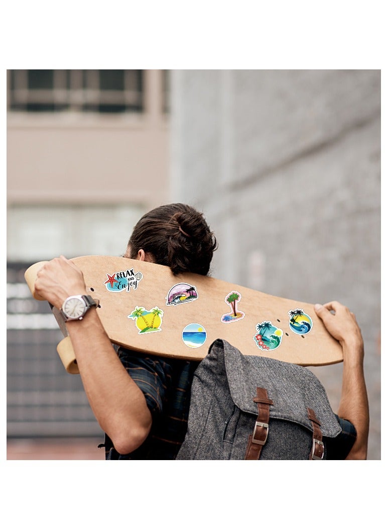 50 Pcs Enjoy Summer Coconut Beach Stickers for Laptop Cool Waterproof Vinyl Decals for Water Bottle Skateboard Luggage Helmet Bumper Car Suitable for Boys Kids Teens Adults - Image 5