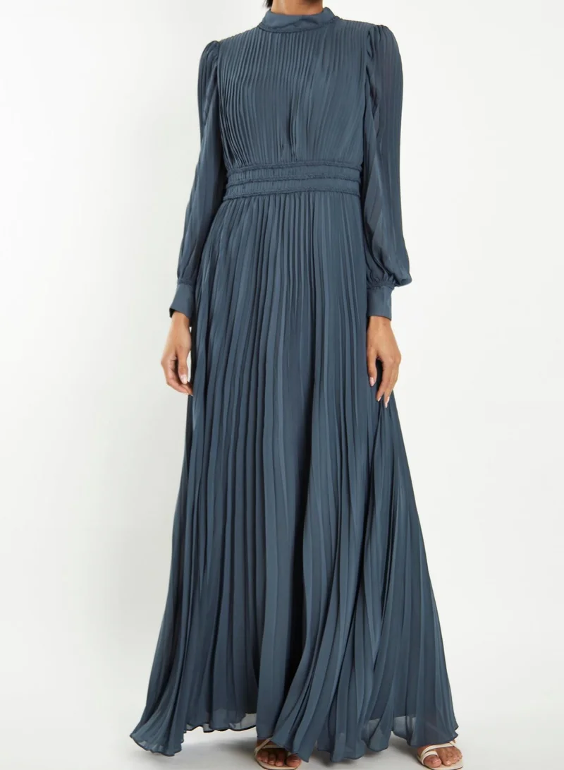 ترو ديكادينس Maria Steel Blue Pleated Long-Sleeve Maxi-Dress