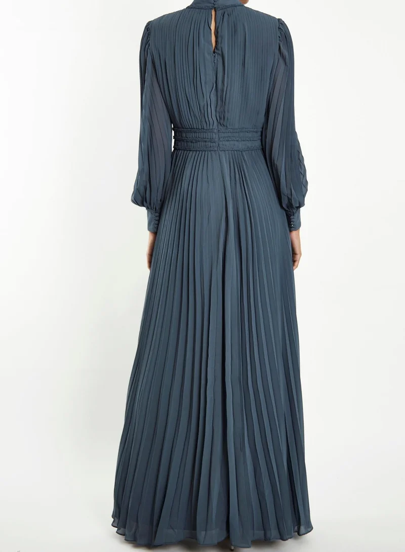 ترو ديكادينس Maria Steel Blue Pleated Long-Sleeve Maxi-Dress