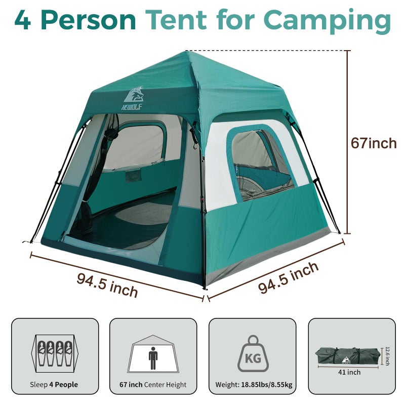 Hewolf Instant Tent for 4-6 Person Camping, Waterproof Easy Pop Up Tent Sets Up in 60 Seconds for Family Outdoor Hiking & Backpacking with Carry Bag(Blue-4) - Image 4