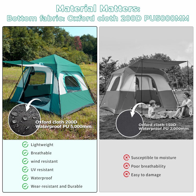 Hewolf Instant Tent for 4-6 Person Camping, Waterproof Easy Pop Up Tent Sets Up in 60 Seconds for Family Outdoor Hiking & Backpacking with Carry Bag(Blue-4) - Image 5