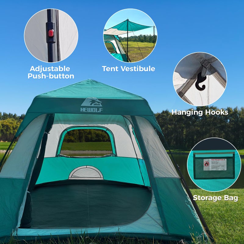 Hewolf Instant Tent for 4-6 Person Camping, Waterproof Easy Pop Up Tent Sets Up in 60 Seconds for Family Outdoor Hiking & Backpacking with Carry Bag(Blue-4) - Image 3