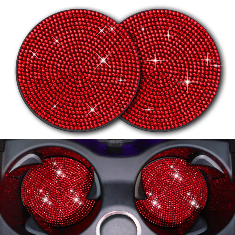 CERITORN Bling Cup Holder Insert Coaster 275 inch Silicone AntiSlip Shockproof Universal Fashion Car Interior Accessories for Women Red 2 PCS - Image 3